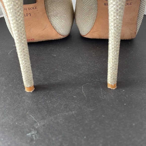 Badgley Mischka Heel Pump Peep Toe Gold Party Holiday - Picture 5 of 9